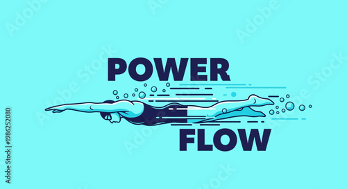 Swimming Sport Illustration Depicting Power And Flow On Turquoise Background