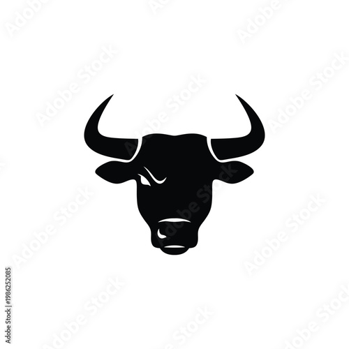 Black bull head silhouette strong powerful animal symbol.