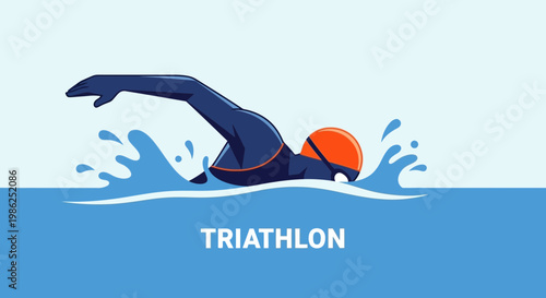 Swimming Sport Illustration of Triathlon Athlete Practicing In Open Water Competition