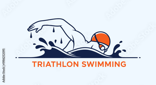 Swimming Sport Logo of Triathlon Athlete With Water Drops Splash Illustration