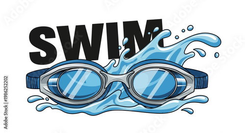 Swimming Goggles And Water Splash Vector Illustration For Aquatic Sport And Activity