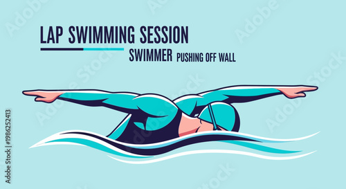 Swimming Illustration Depicting a Swimmer Launching Off The Wall During Training
