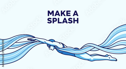 Swimming With The Flow: A Stylized Illustration Of A Swimmer With Water Ribbons