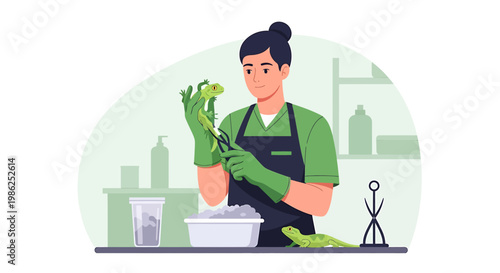 Woman in Gloves Preparing Fresh Produce with Scissors.
