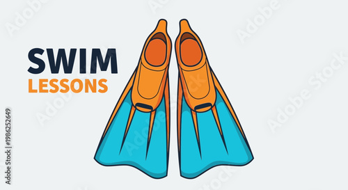 Swimming Lessons Sign Depicting Fins for Dive Instruction or Water Activities