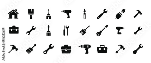 Fotografie Black silhouette tool icons set illustration