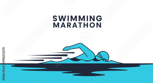 Swimming Marathon Illustration Showing Athlete Swimming Fast And Breaking Records In Open Water