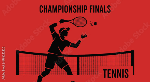 Tennis Championship Finals Illustration Featuring A Player Silhouette And Ball Serving Action