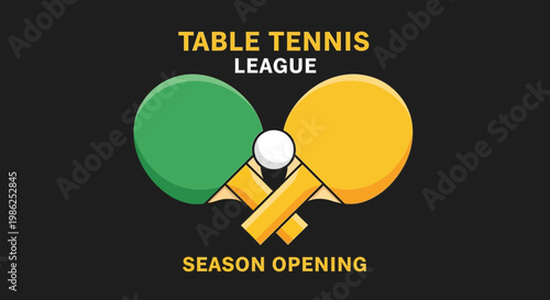 Table Tennis League Season Opening Emblem With Paddles And Ball Design Concept