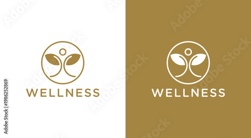 Wellness Logo Design with Human Figure and Leaves.