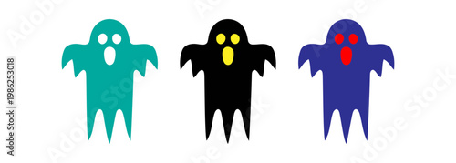 Three colorful ghost icons, suitable for halloween