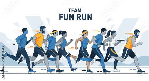 Team Of Runners Involved In Friendly Race Illustrating Health And Fitness Concepts