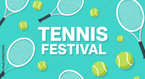 Tennis Festival Graphic With Racquets And Balls Seamless Pattern Design