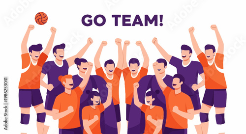 Team Of Diverse Athletes Celebrating A Victory In A Colorful Vector Style Illustration