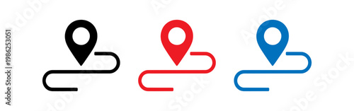 Location pin and route icons, indicating navigation and travel