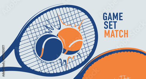 Tennis Game: Dynamic Illustration of a Match with Balls and Rackets in Action
