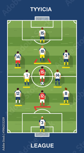 Tactical Soccer Formation Depiction, Strategic Field Diagram, Team Positioning Visualization