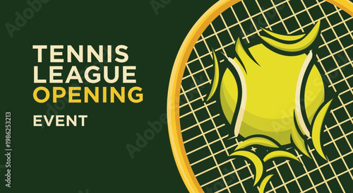 Tennis League Opening Event Illustrative Design With Racket And Tennis Ball Graphics
