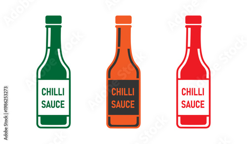 Set of chilli sauce bottle icons