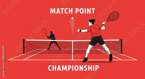Tennis Match Championship Illustration Featuring Two Players in Dynamic Competition