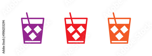 Colorful drink icons with ice cubes and straws