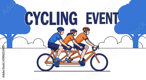Team Tandem Bicycle Event Illustration With Stylized Trees