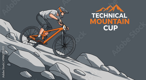 Technical Mountain Cup Racer Navigating Rocky Terrain During Competition Event