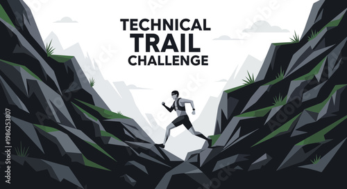 Technical Trail Challenge: A Courageous Runner Conquering Mountain Peaks
