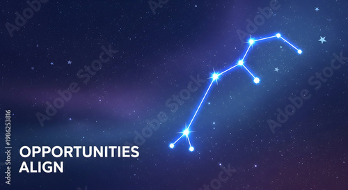 Glowing blue constellation human figure connecting stars in cosmic space success opportunities alignment future growth