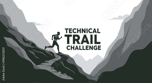 Technical Trail Challenge: Mountain Run Concept Illustration for Extreme Sports