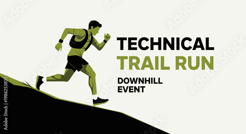 Technical Trail Run Downhill Event Illustration Depicting Athlete Running Down A Hill