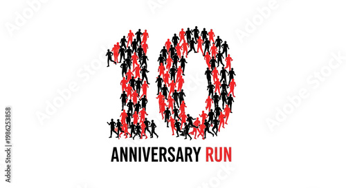 Tenth Anniversary Running Event Featuring Many Participants Silhouette Design