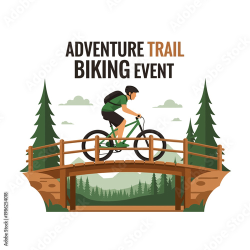 Thrilling Adventure Trail Biking Event Poster Displaying Cyclist On Wooden Bridge Crossing