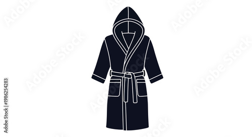 A dark blue hooded bathrobe illustration on a white background