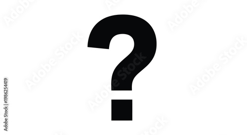 A stark black question mark isolated on a pure white background