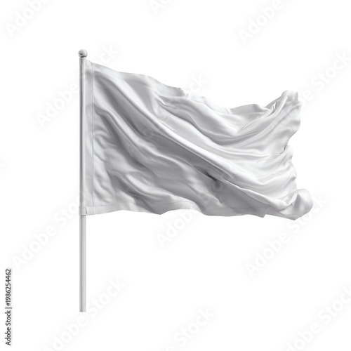 white flag waving on pole isolated on plain background minimal concept