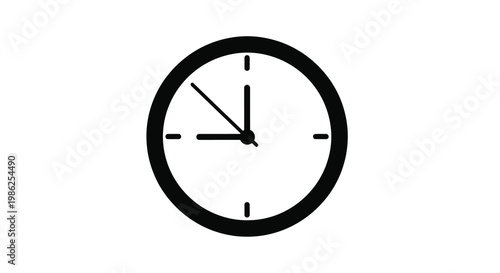Simple black clock face displaying approximately ten minutes past the hour
