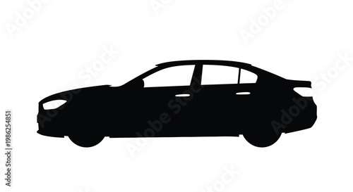 Sleek silhouette of a modern sedan car in black and white
