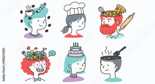 Diverse professions and hobbies represented by stylized heads creative concept for career and lifestyle illustration isolated on white