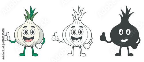 Cartoon garlic character vector set, happy garlic mascot with thumbs up, cooking and healthy nutrition food design illustration bundle