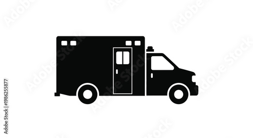 Simple black silhouette of an ambulance vehicle on a white background