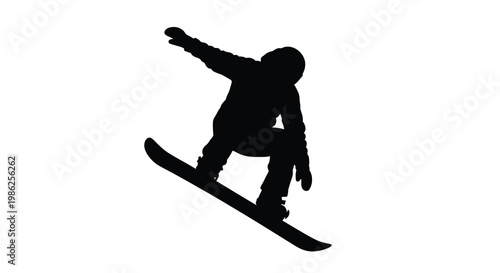 Silhouette of a snowboarder mid air performing a trick on a snowy slope