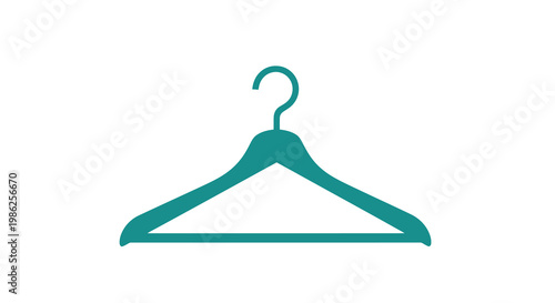 A teal colored clothes hanger depicted in a simple flat illustration