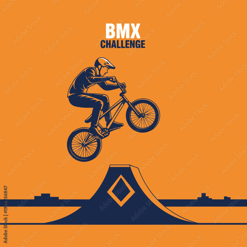 Fototapeta premium Thrilling BMX Action: A Dynamic Illustration Depicting a Rider Executing a Stunt on an Orange