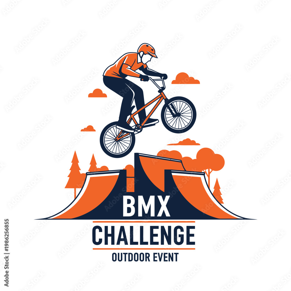 Fototapeta premium Thrilling BMX Action: A Dynamic Illustration Showcasing Outdoor Cycling and Competition