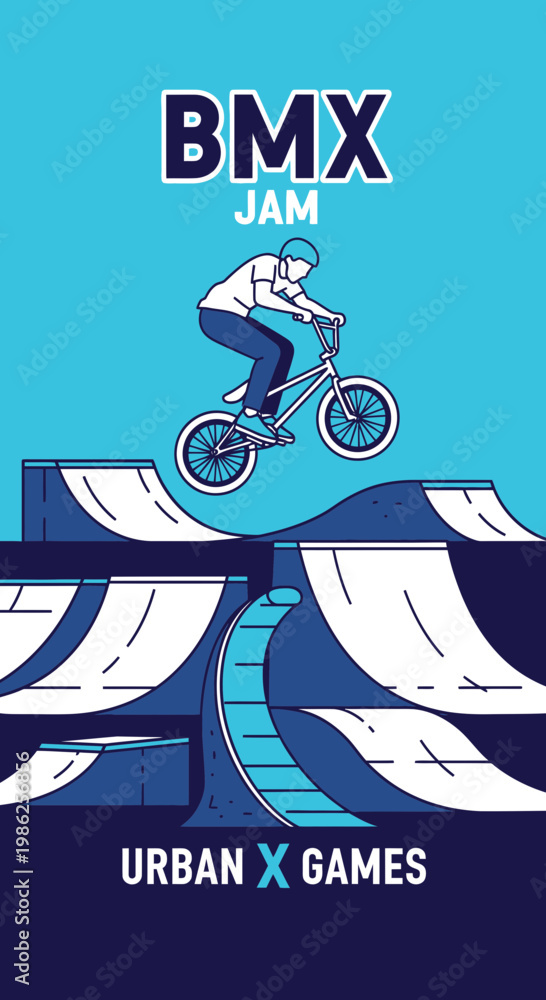 Fototapeta premium Thrilling BMX Action: A Dynamic Illustration Showcasing Urban X Games and BMX Jam Excitement