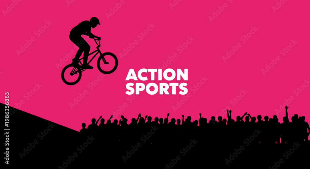 Fototapeta premium Thrilling BMX Action: A Silhouette of a Rider Soaring in Front of an Excited Crowd