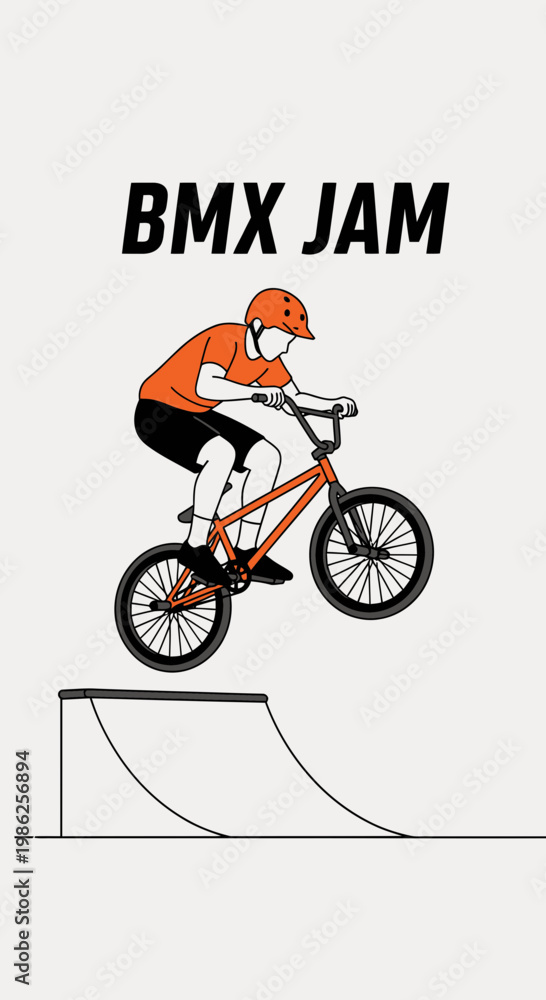 Fototapeta premium Thrilling BMX Action: A Young Rider Executes a High-Flying Stunt Over a Ramp