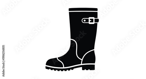 Simple black silhouette of a rain boot with a buckle detail