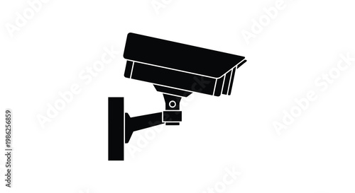 A black silhouette of a security camera mounted on a wall